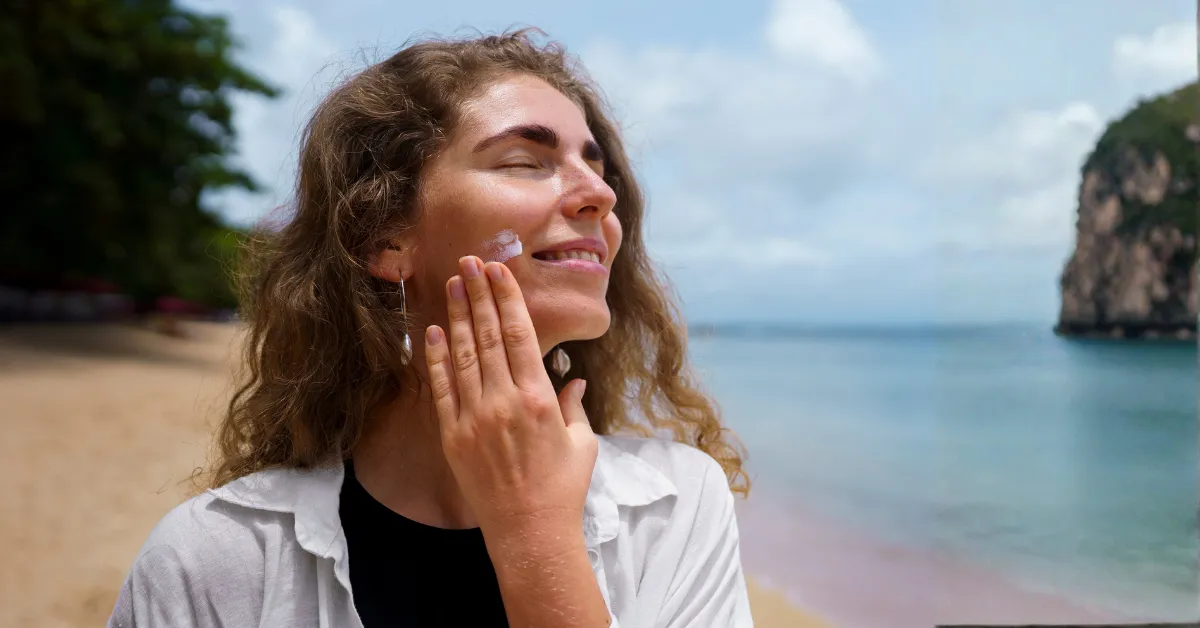 Applying sunscreen to help protect melanin-rich skin from dark spots and sun damage