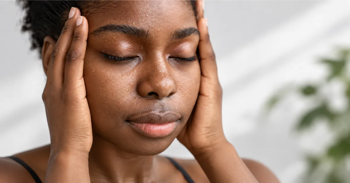 Oily dehydrated skin showing irritation after over-exfoliation